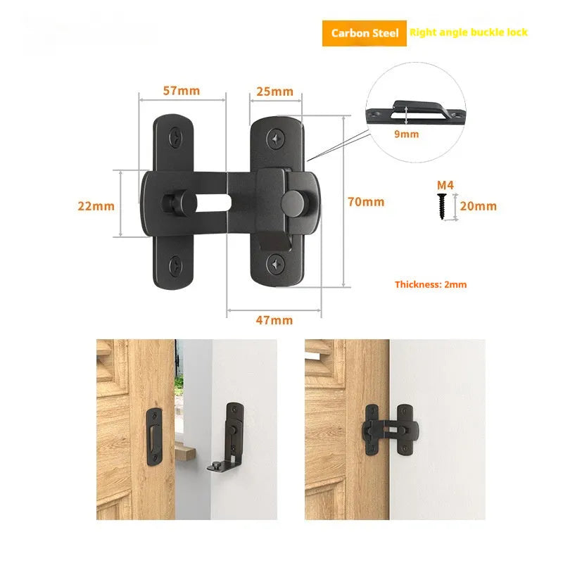 American style 90 degree warehouse hook lock for sliding barn doors with steel shackle.