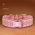 Leather dog collar with anti-bite rivets in black, chocolate, or pink colours