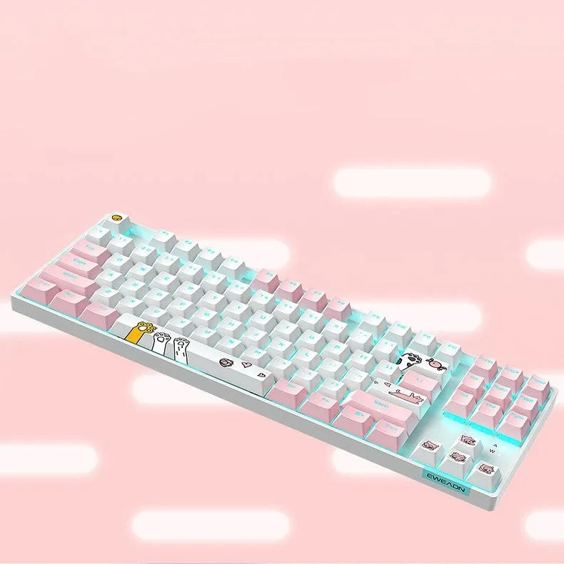87 key RGB mechanical keyboard with green axis switches, metal panel, two-color key caps, USB cable and optional cotton hand rest