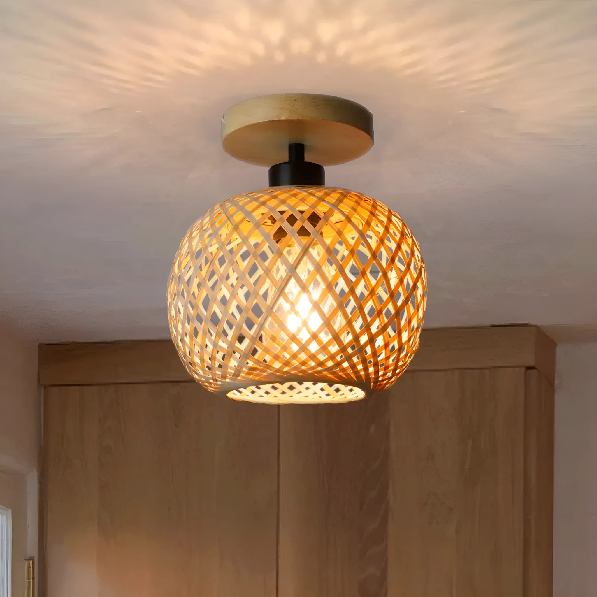Bamboo Japanese-style pastoral ceiling lamp in wood colour for corridor installation