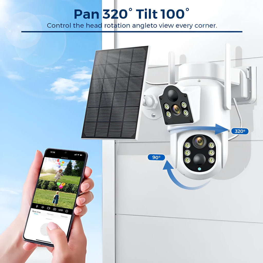 Outdoor solar wifi security camera with separate solar panel for wire-free home surveillance installation