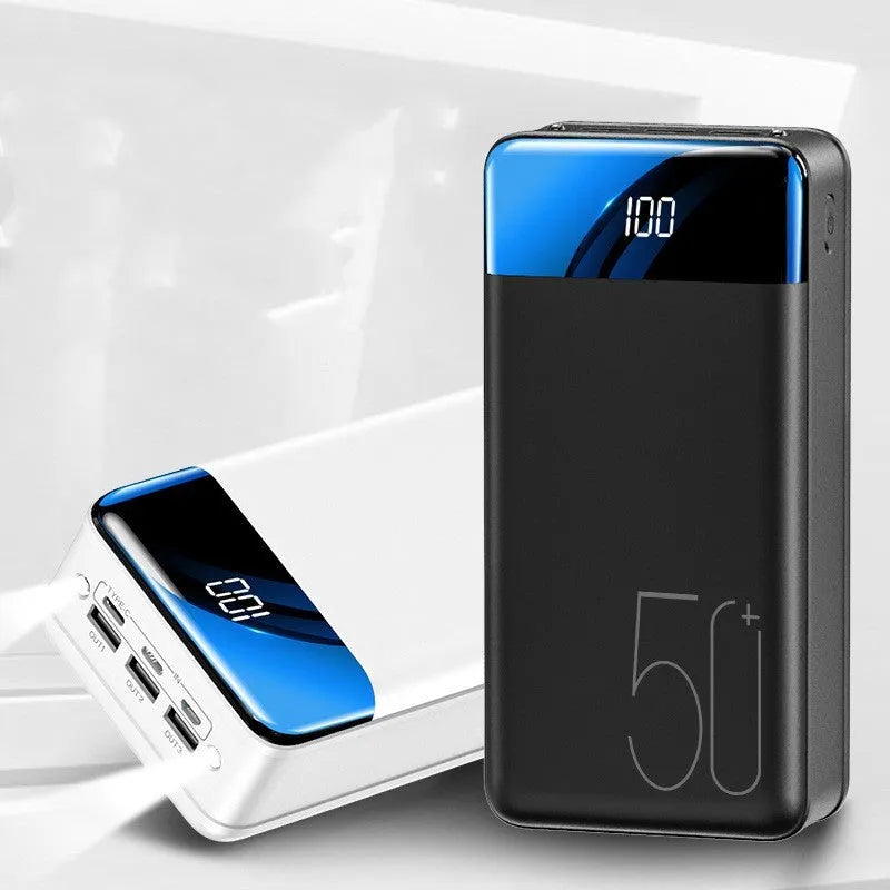 Large capacity 50000 mAh power bank in black or white with three charging ports