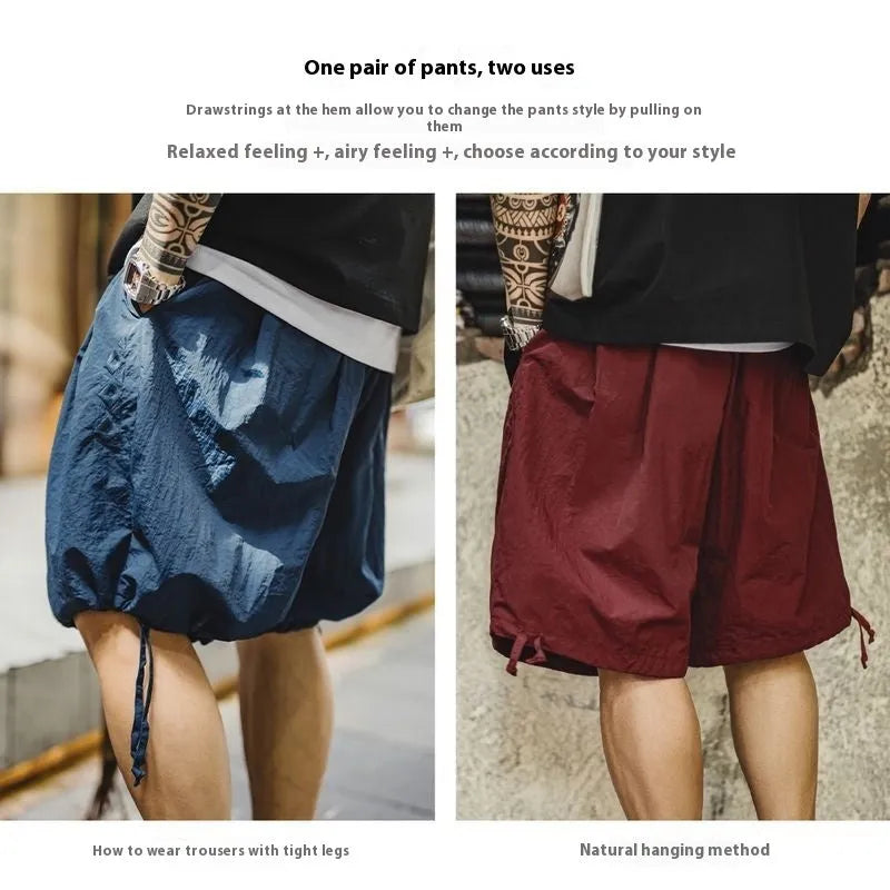 Men's Prussian Blue nylon shorts with embroidery and loose fit for summer beach wear