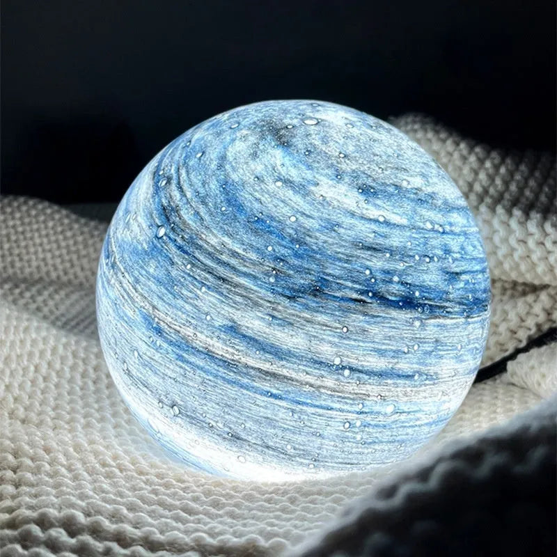 Glass Milky Way starry sky night lamp with planet design, available in 15cm, 20cm and 25cm tricolor light sizes