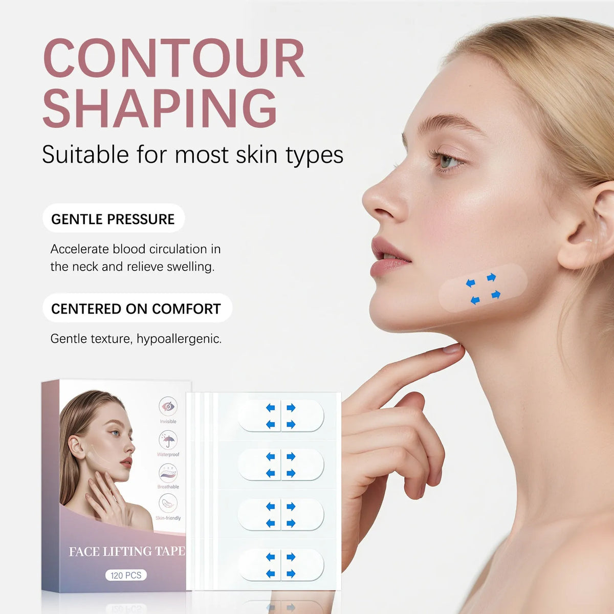 Pack of 120 face lifting stickers for chin and jawline tightening and V face shaping