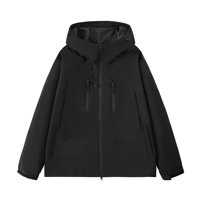 Dopamine three-proof outdoor couple's windbreaker, slim solid-colour jacket with zippered patch pocket, sizes S to 3XL