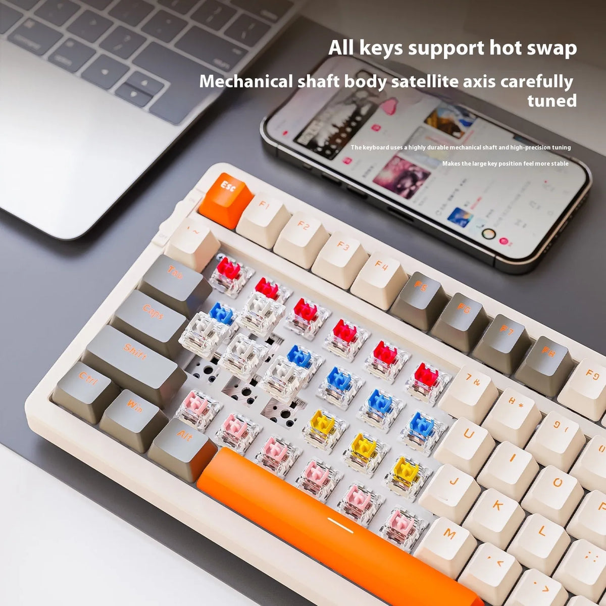 K96 Bluetooth dual-mode mechanical keyboard with red switches in compact 39cm ABS chassis