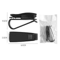 Black plastic clip for car sunshade holding sunglasses and an ID card
