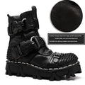 Men's cowhide motorcycle boots, mid-calf lace-up, black or brown leather upper, rubber sole