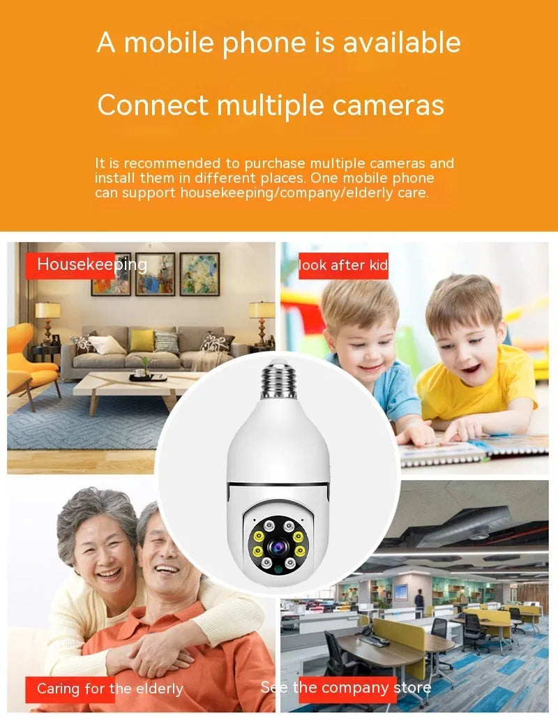 Wireless wifi bulb security camera with 1080p resolution and full colour night vision