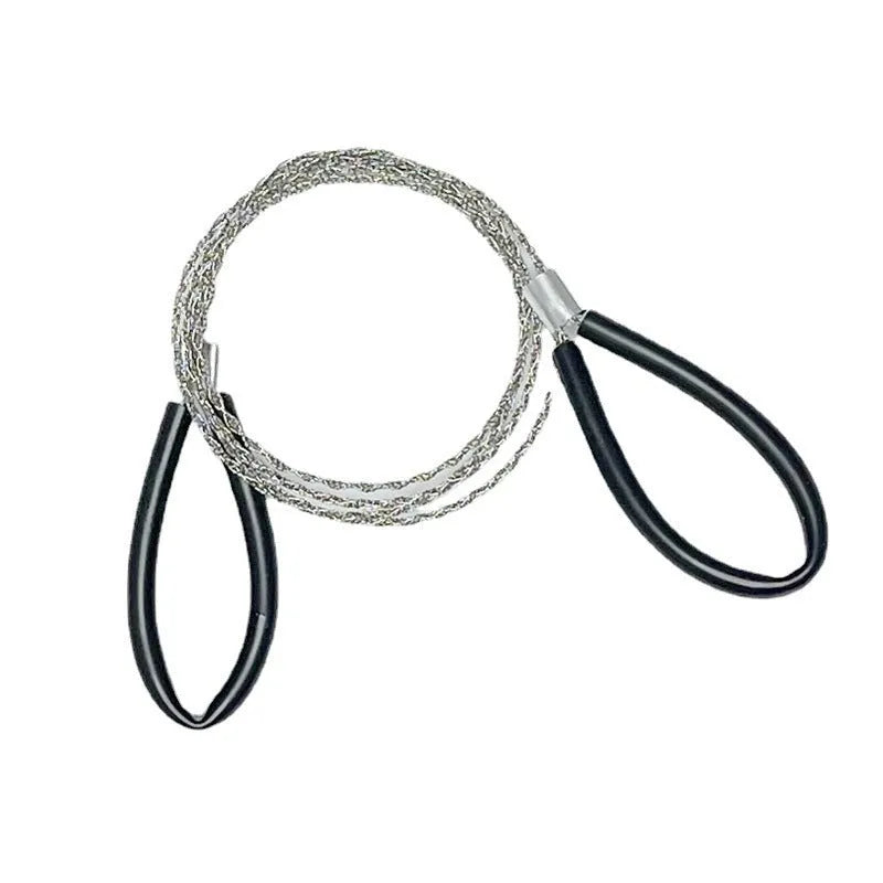 Portable survival wire saw with leather case showing black and red colour options