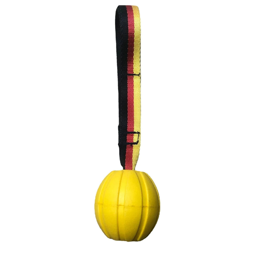 Floating EVA pet string ball in camouflage or yellow colour with attached string for water retrieval games