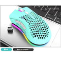 Hollow out wireless gaming mouse with RGB lighting in black, cyan, and white colour options