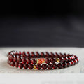 Women's retro wine red garnet bracelet with glass beads, single or double circle, handmade New Chinese style