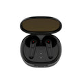 Black wireless Bluetooth earbuds with noise reduction and low latency for gaming