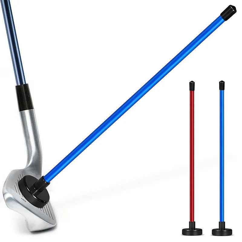 Blue aluminium alloy golf swing trainer with magnetic directional alignment bar