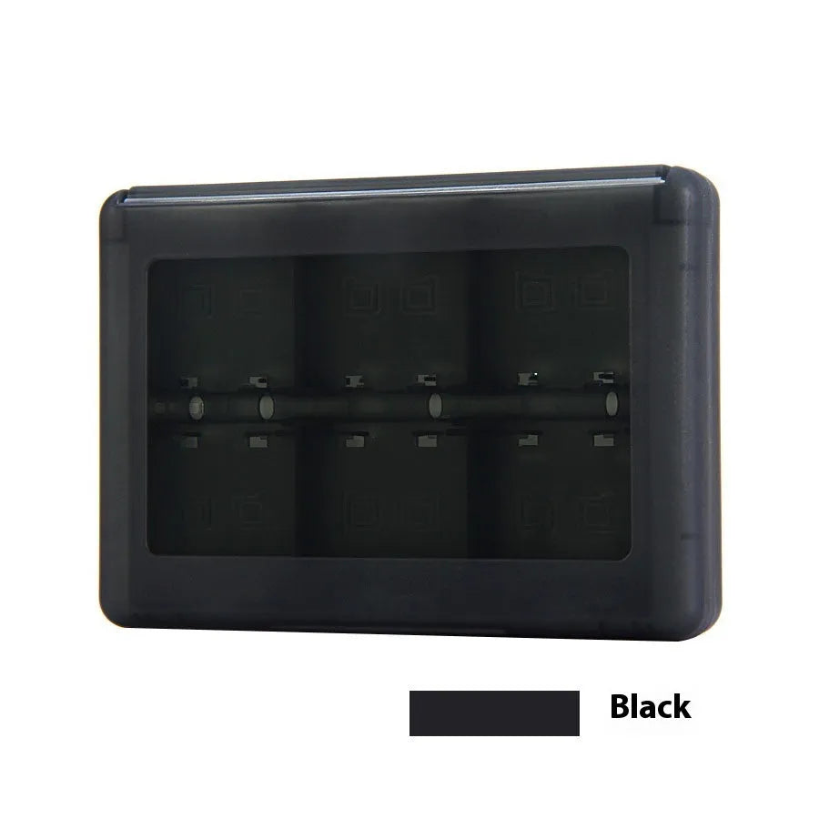 Black NDS 3DS game card storage box holding multiple game cartridges