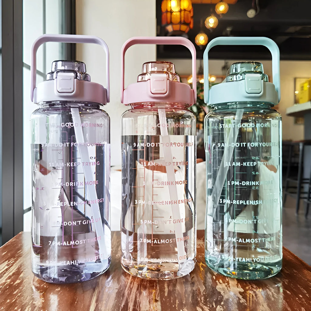 Large plastic cup portable water bottle 2000ml in pink with simple design