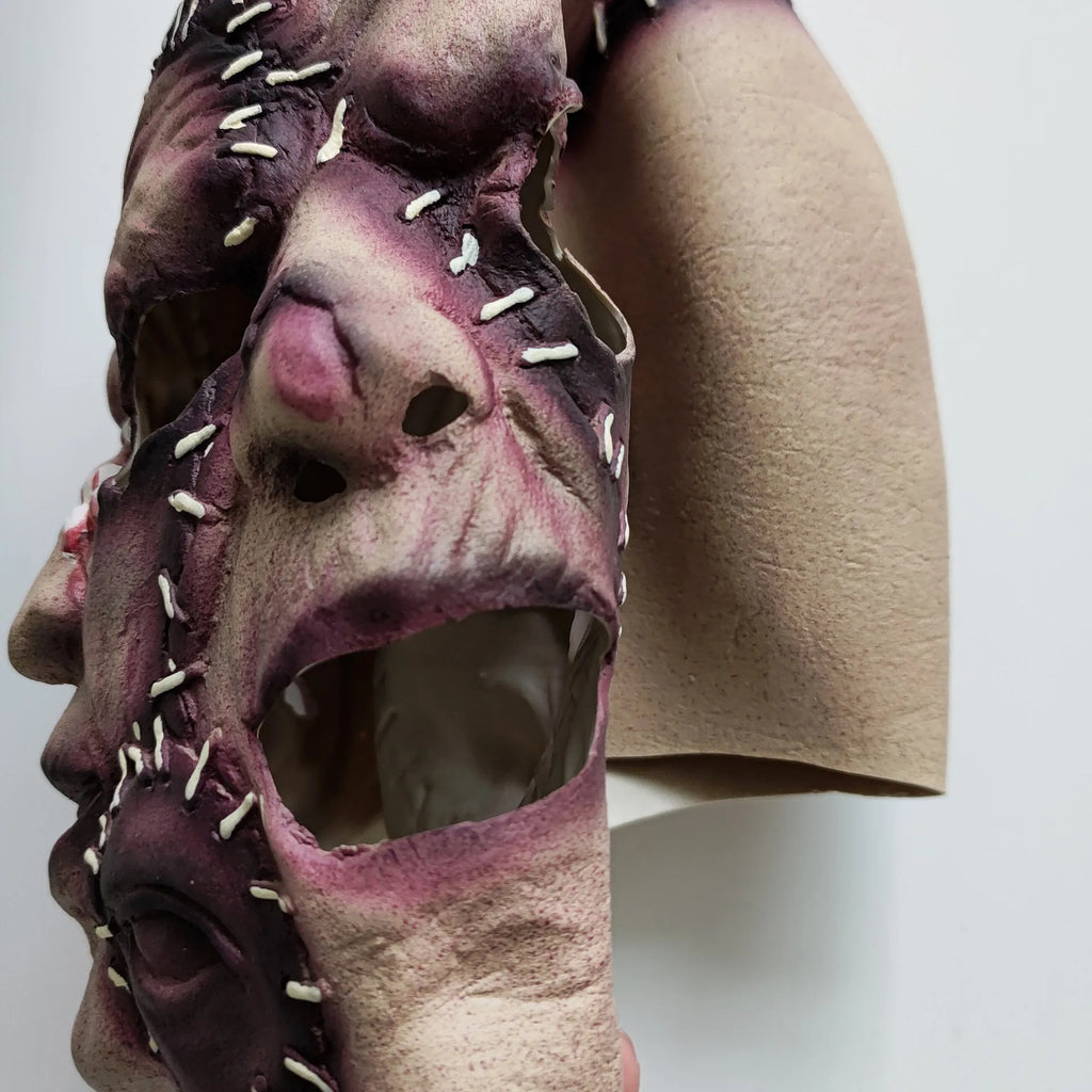 Adult three-sided grimace horror mask made from natural latex for Halloween cosplay.