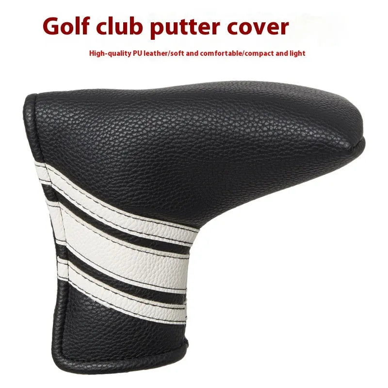 Black PU leather golf iron head cover and matching push rod sleeve case set.