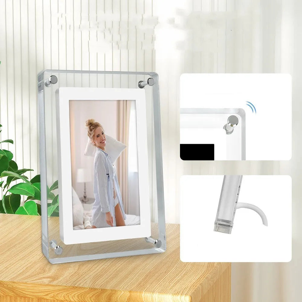 5-inch transparent acrylic digital photo frame with IPS screen and anti-dumping rear bracket