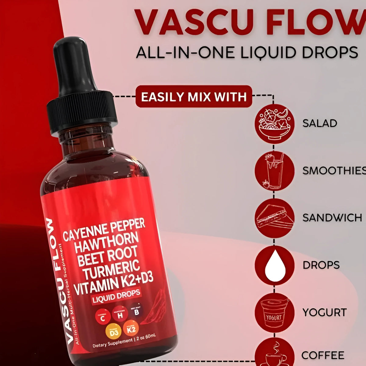 Vitamin D3 K2 Hawthorn Fruit Supplement Liquid Drops 60ml bottle with dropper