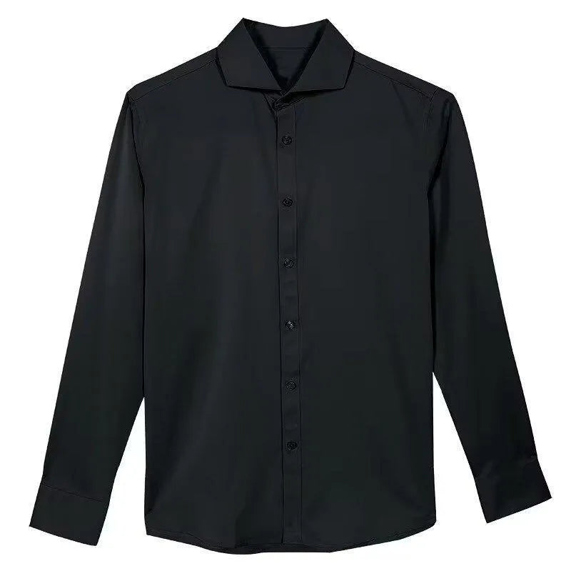 Men's black long sleeve polyester cardigan shirt with loose fit Japanese retro style for autumn