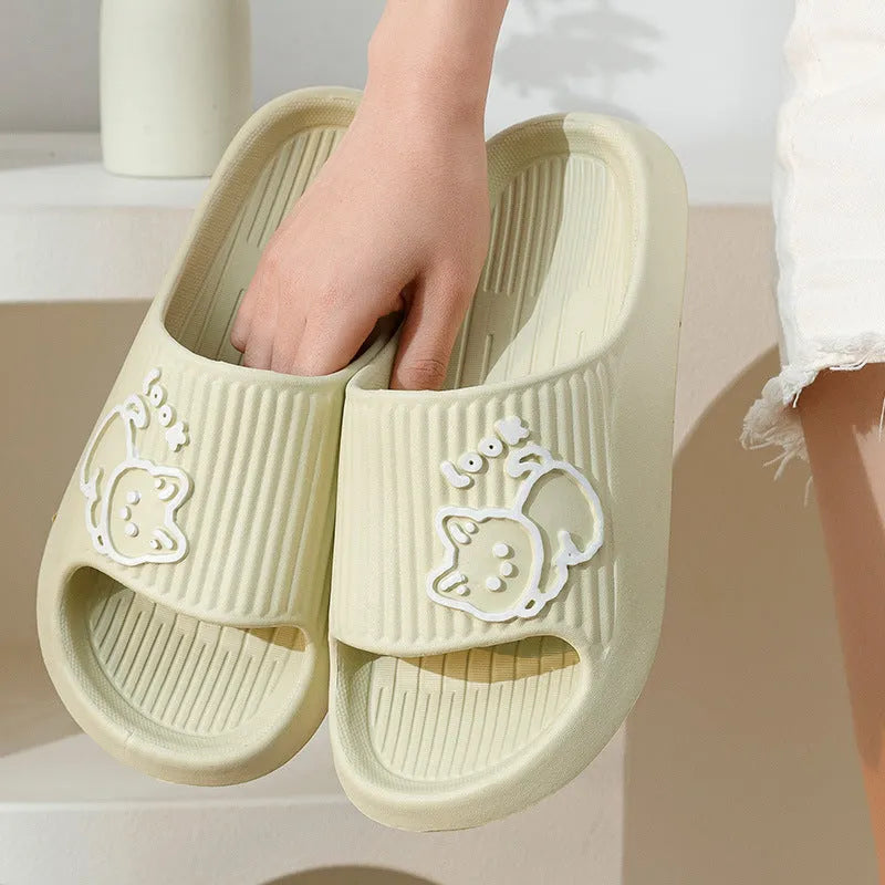 Women's cat design platform slippers with thick EVA sole in various colours