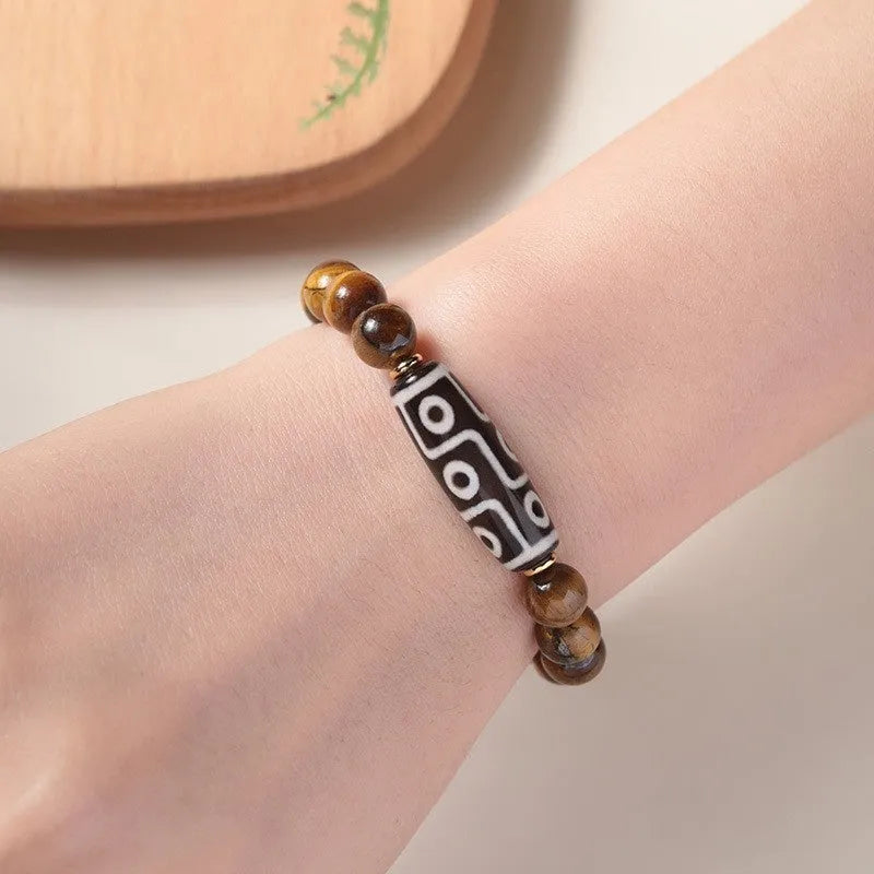 Tigereye stone Buddha rosary bracelet with ethnic single circle design in various bead sizes