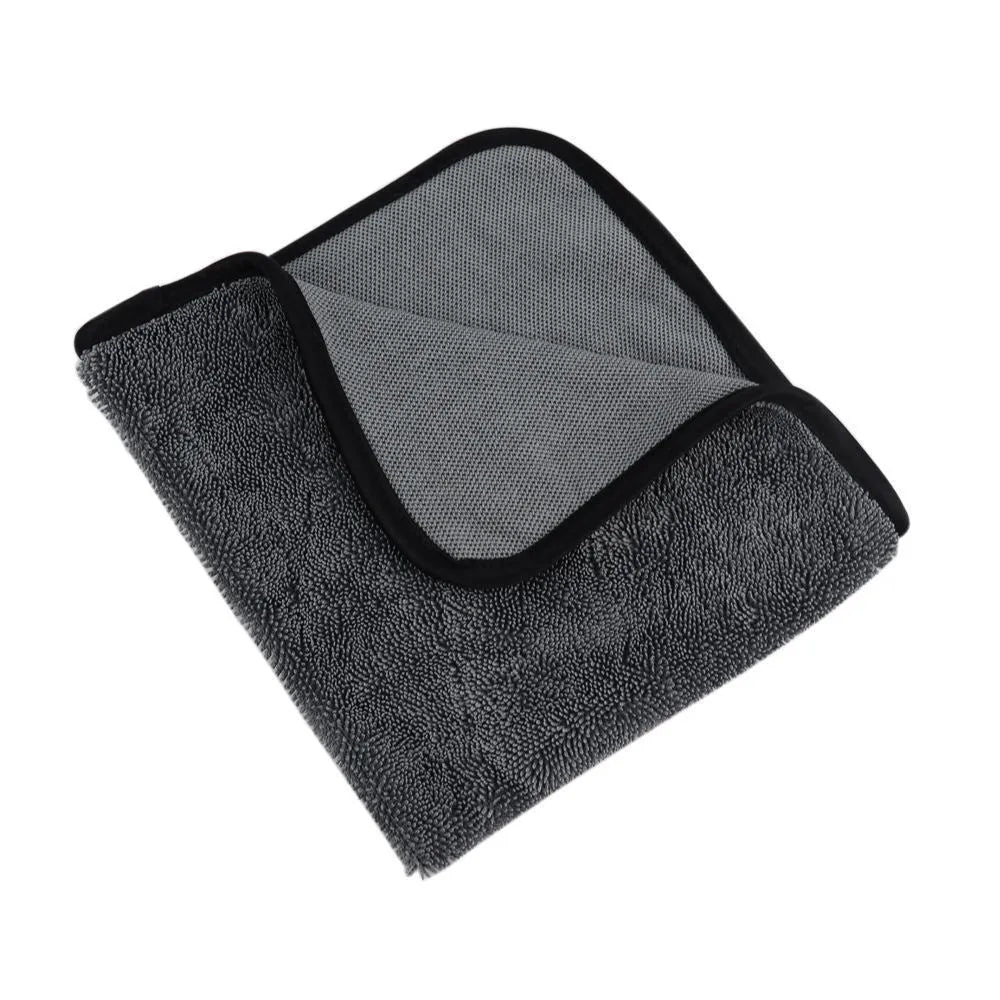 Gray microfiber car wash towel 40x40cm folded on white background