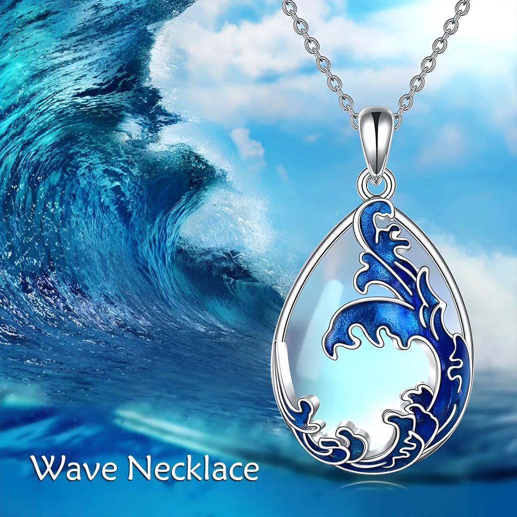 Moonstone blue heart-shaped pendant necklace on display
