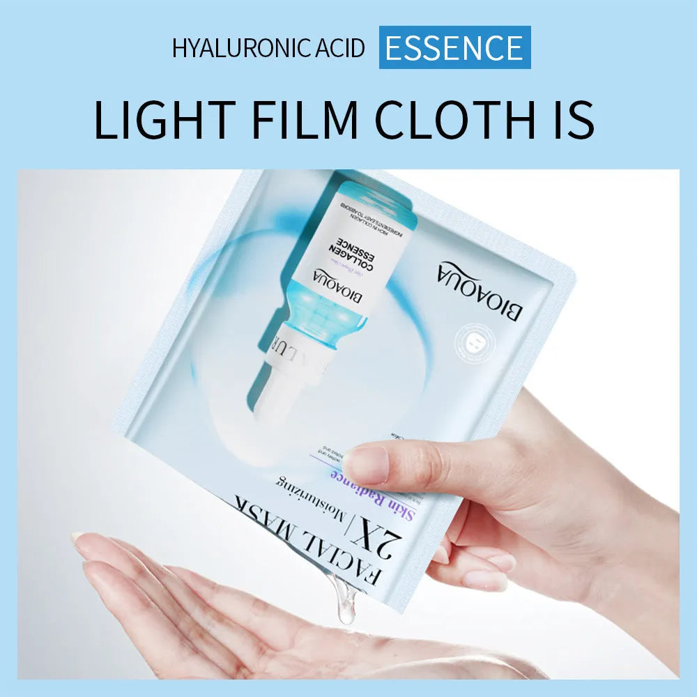 Collagen face mask sheet in sachet with 30g collagen, hyaluronic acid, vitamin C or Centella Asiatica formula