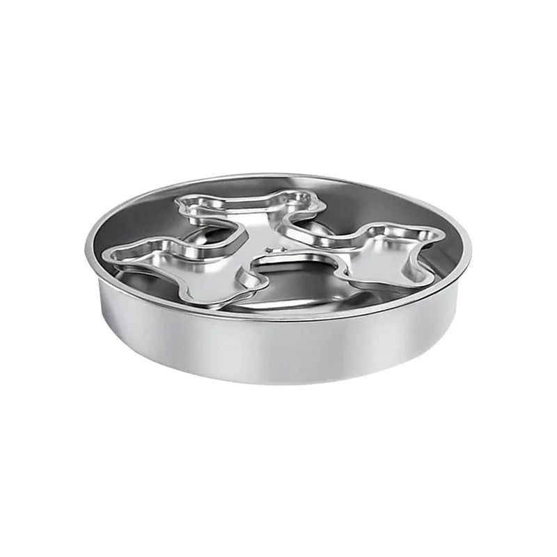 304 stainless steel rotating slow-feeding pet bowl with bone design for dogs and cats