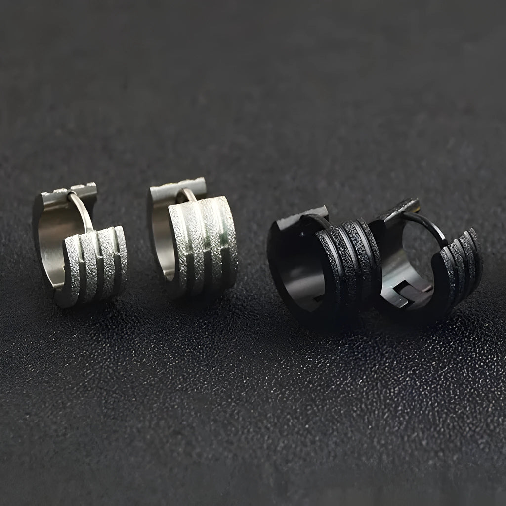 Three-line frosted geometric earrings with Korean style in titanium steel electroplated finish