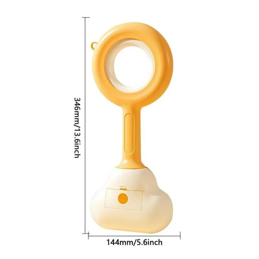 Blue and yellow dog pooper scooper with cloud-shaped jaw and ergonomic grip