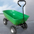 Green four-wheel plastic dump truck for agricultural tools with steel PP body and 350KG capacity