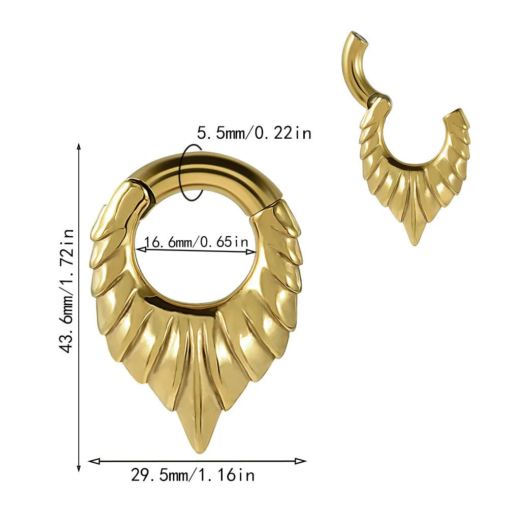 Stainless steel drop-shaped auricle ear extender with totem detailing in four colour styles