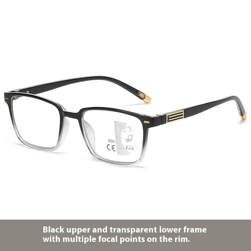 Anti blue light multifocal reading glasses with colour changing lenses in various frame colours