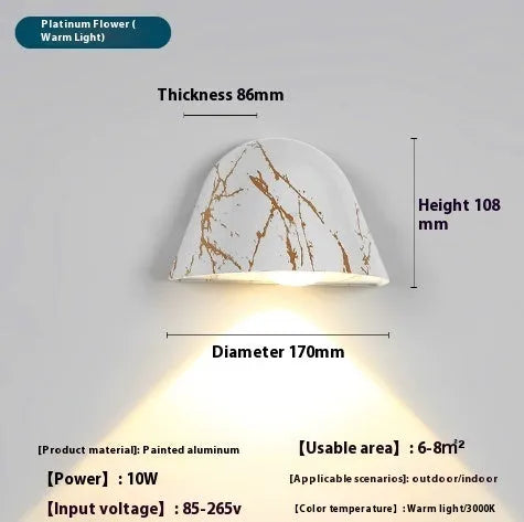 Outdoor Waterproof Wall Lamp with 5W LED, Aluminium Housing, IP65 Protection, 3000K-6000K Colour Temperature, in Black, Black Gold, Ceramic White, Spot White, or Platinum Colour for Exterior Wall Lighting