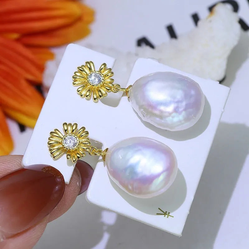 S925 sterling silver baroque flower DIY earring settings without pearls in silver and gold