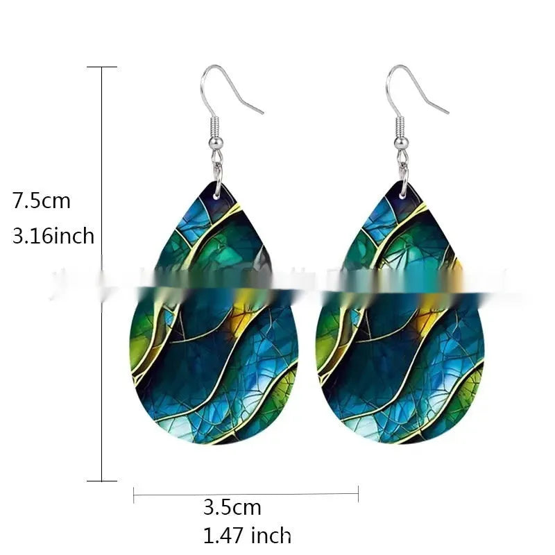 Acrylic flat branch knot drop earrings with printed patterns in two style variations