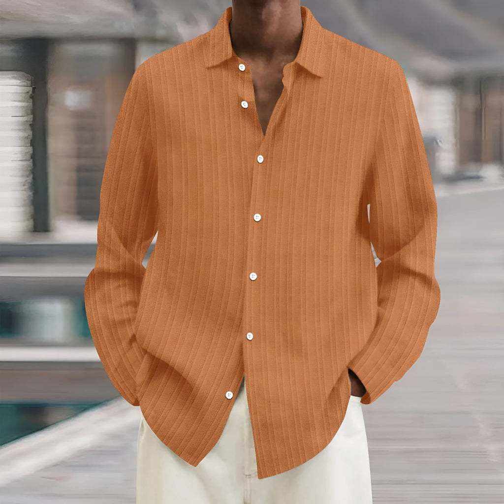 Men's British style striped cardigan with 3D pattern and long sleeves in loose fit design