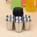 30 ml stainless steel cups with PU leather holder, silver, 4 or 6 cup set
