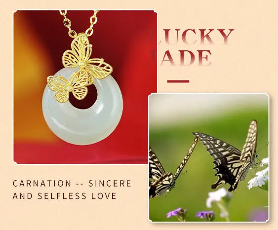 Hetian jade 925 silver butterfly dream peace buckle pendant necklace