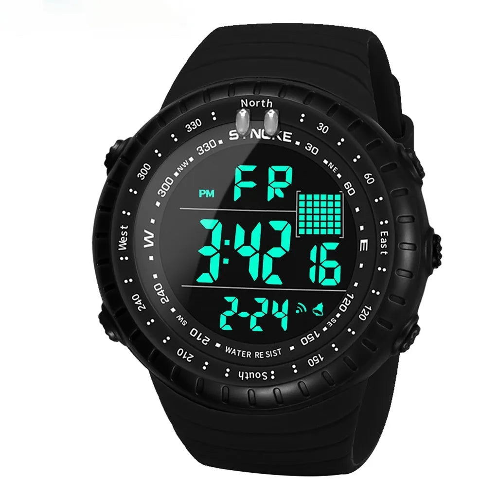 Black men's outdoor digital watch with large 54.74mm dial and WR50M waterproof rating