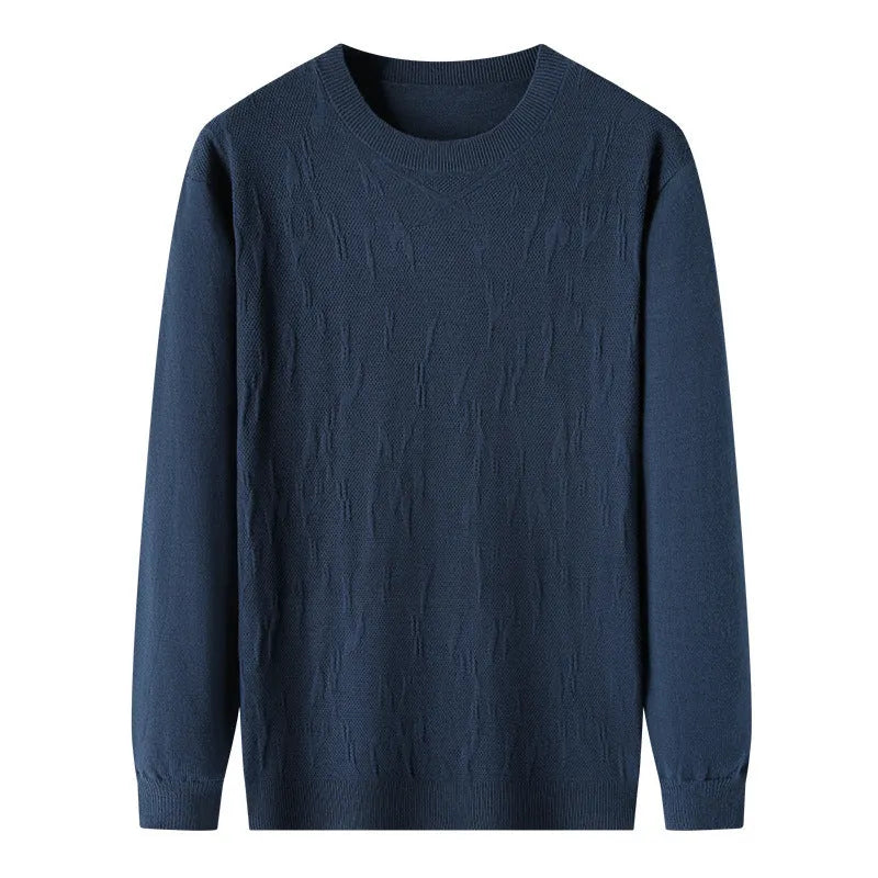 Men's loose fit solid colour long sleeve sweater in khaki, polyester fibre, front view