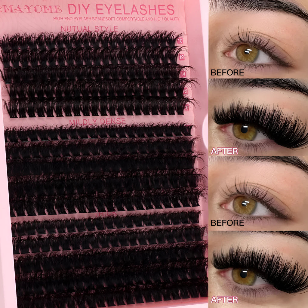 DIY single cluster false eyelash extension set with application tweezers