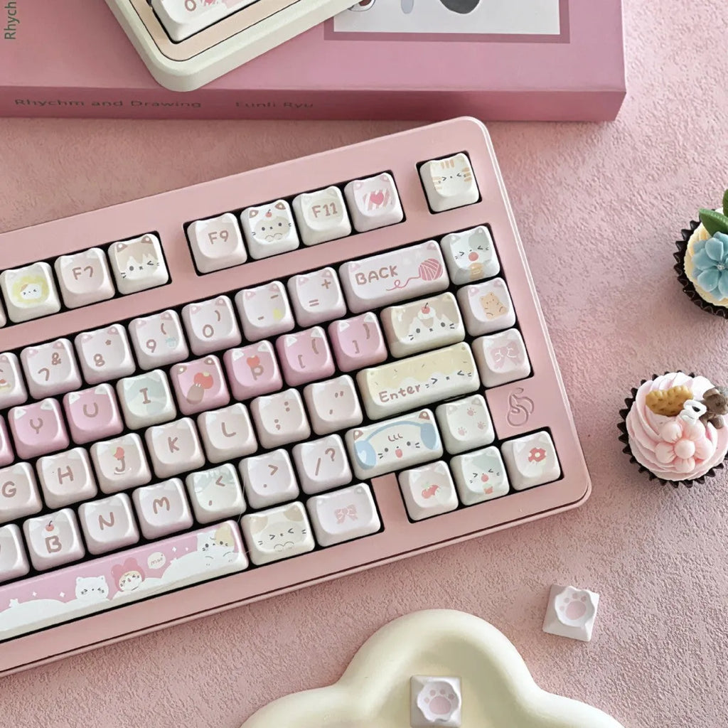 Meow Meow Team themed 141-piece keyboard keycap set with five-sided sublimation printing