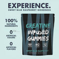 Creatine monohydrate gummy supplement, 60 pieces, one bag with label, room temperature storage