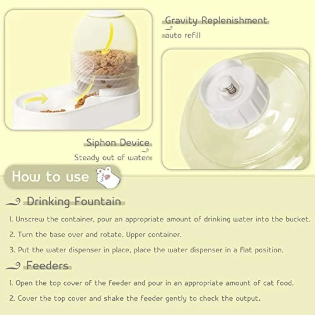 White automatic cat feeder and water dispenser set with wave-shaped design, two 2L bowls.